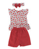 Kız Çocuk Meyve Desenli Bandanalı Şortlu Trikoton Elbise Takım