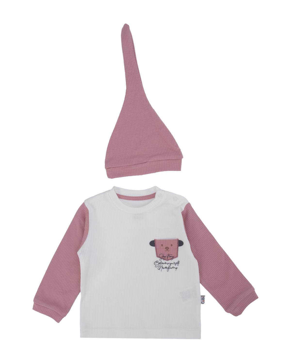 Unisex Bebek Raporlu Hayvan Nakışlı Şapkalı 2'li Alt Üst Takım