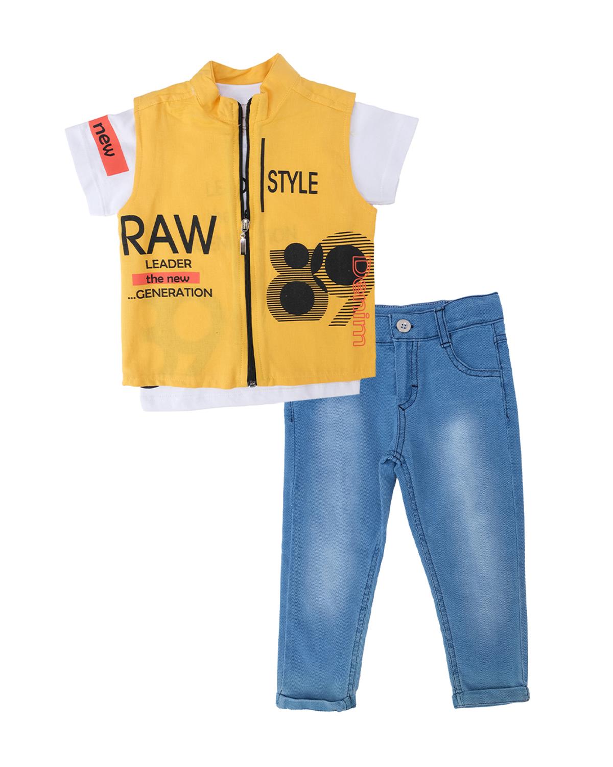 Erkek Çocuk Yazı Baskılı Yelekli T-Shirt Pantolon Alt Üst Giyim