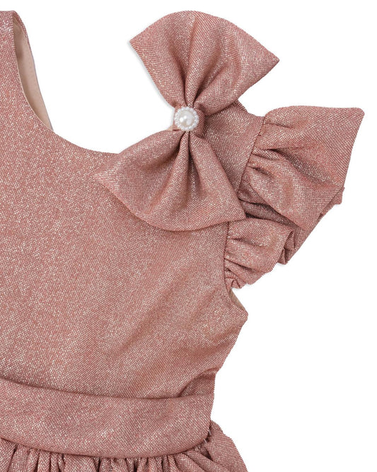 Kız Çocuk Fırfırlı Fiyonk Detay Fermuarlı Simli Tokalı Elbise