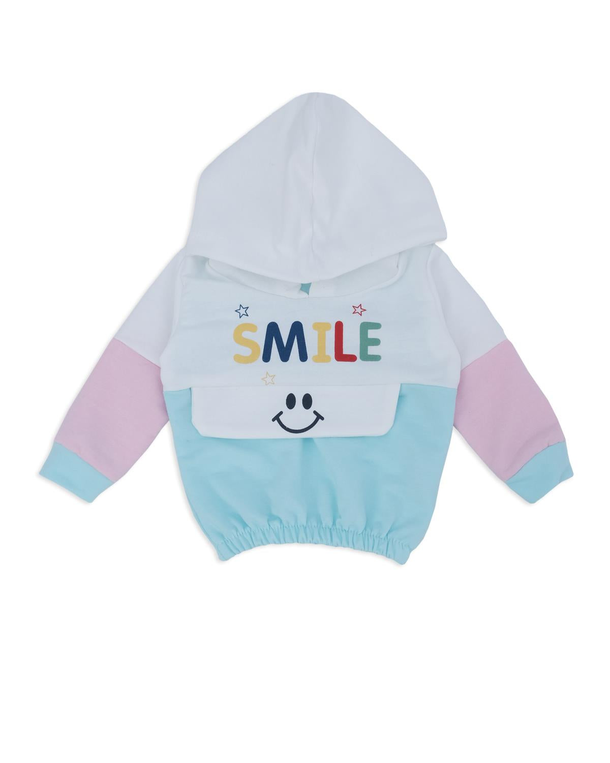 Kız Bebek Smile Baskı Kapüşonlu 2'Li Alt Üst Eşofman Takım