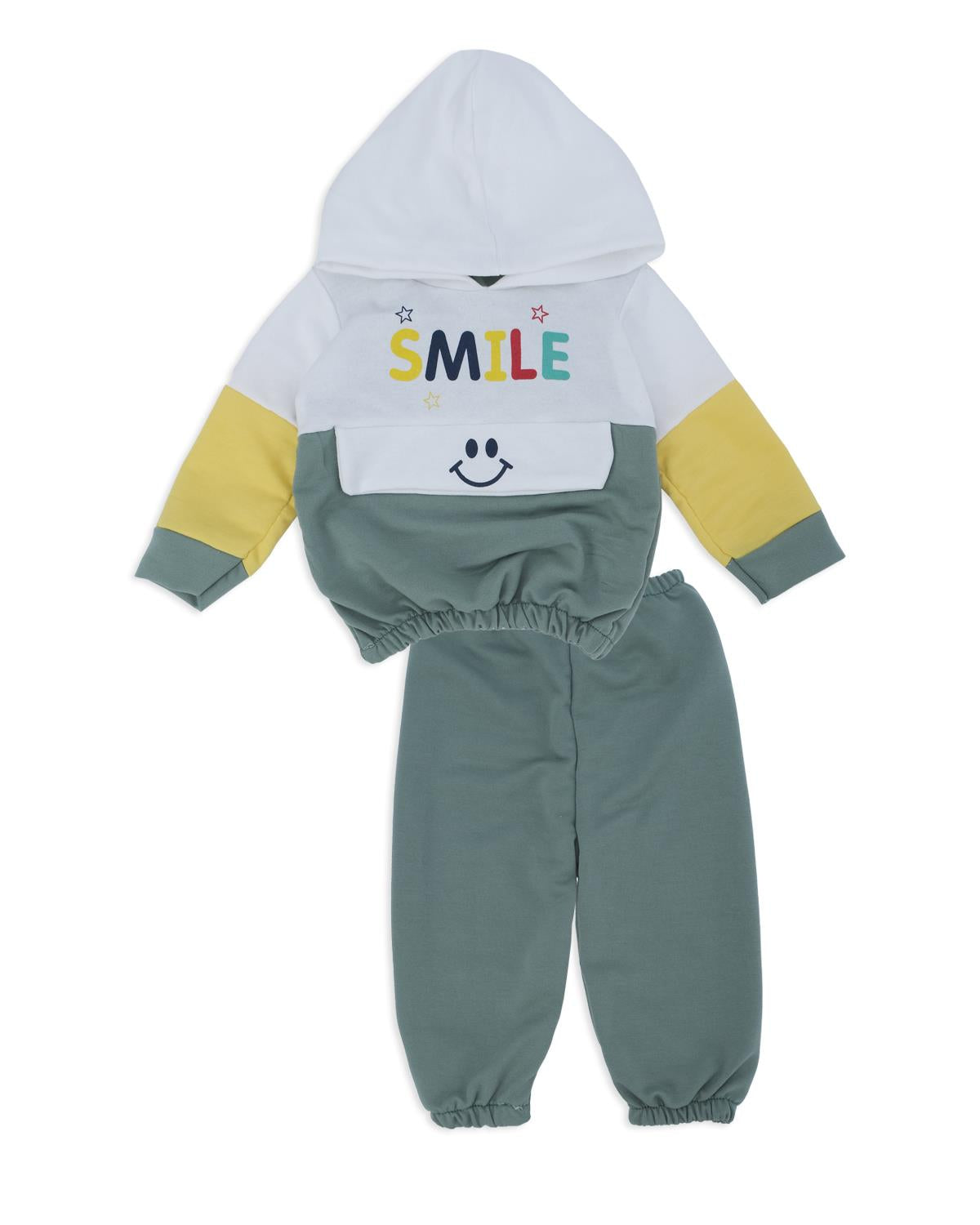 Kız Bebek Smile Baskı Kapüşonlu 2'Li Alt Üst Eşofman Takım