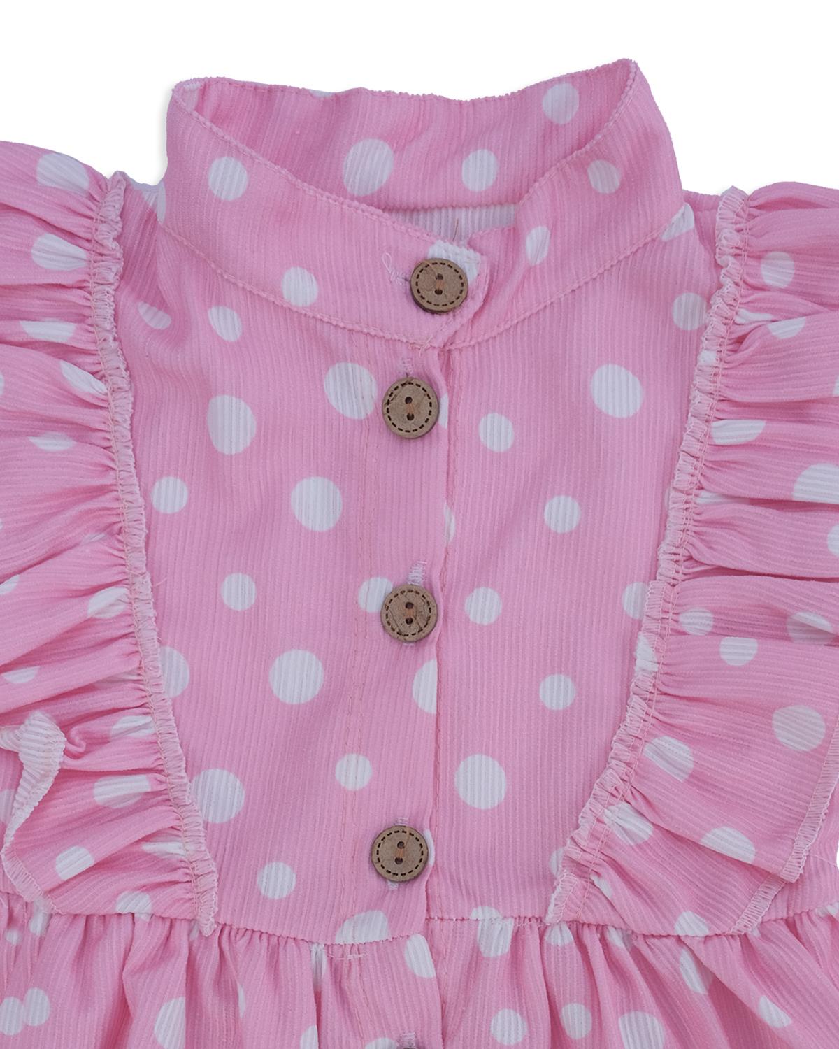 Kız Çocuk Bebek Puanlı Şönil Elbise Fırfırlı Omuz Detay
