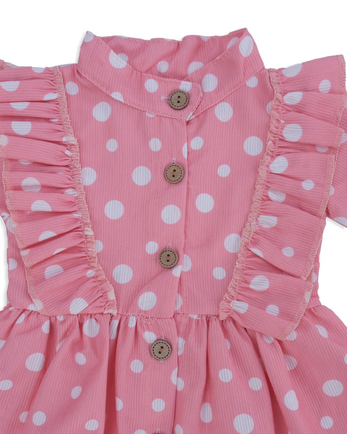 Kız Çocuk Bebek Puanlı Şönil Elbise Fırfırlı Omuz Detay