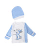 Unisex Bebek Tavşan Baskılı Çıtçıtlı Şapkalı Body Zıbın Badi Set