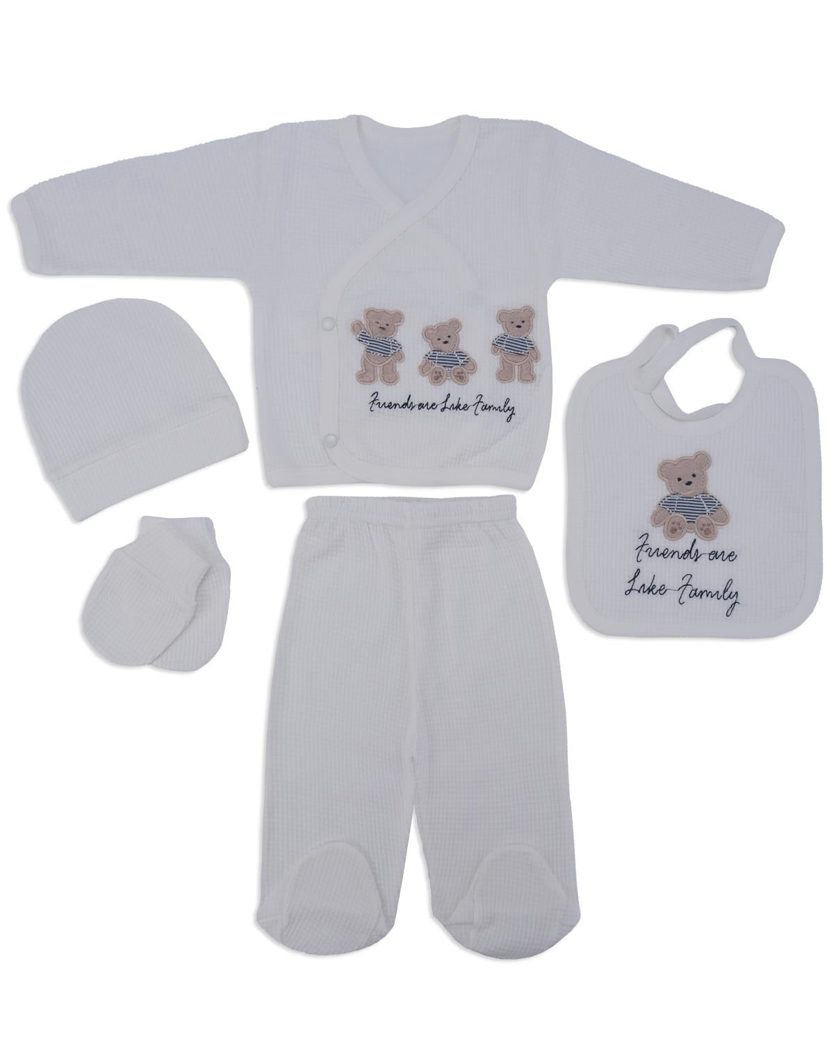 Kız Bebek Yeni Doğan Hastane Çıkışı Waffle Kumaş Zıbın Body 5'li Set