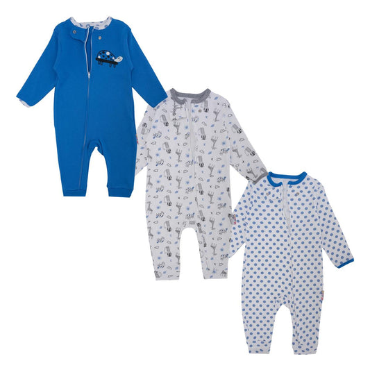 Erkek Bebek Hayvan Baskılı Puanlı Fermuarlı 3'lü Set Uyku Tulumu